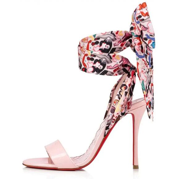 Christian Louboutin Fetish Du Desert 100 Pink Lace Up Tie Sandal Heel Pump 37 - Picture 3 of 11